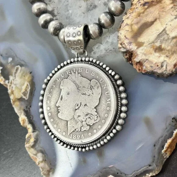 Genuine 90% Silver 1894 US Morgan Dollar Decorated Unisex Pendant